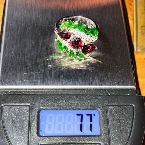 Vermelho Red Garnet Chrome Diopside Sterling Silver Cocktail Ring Size 6 - Picture 9 of 9